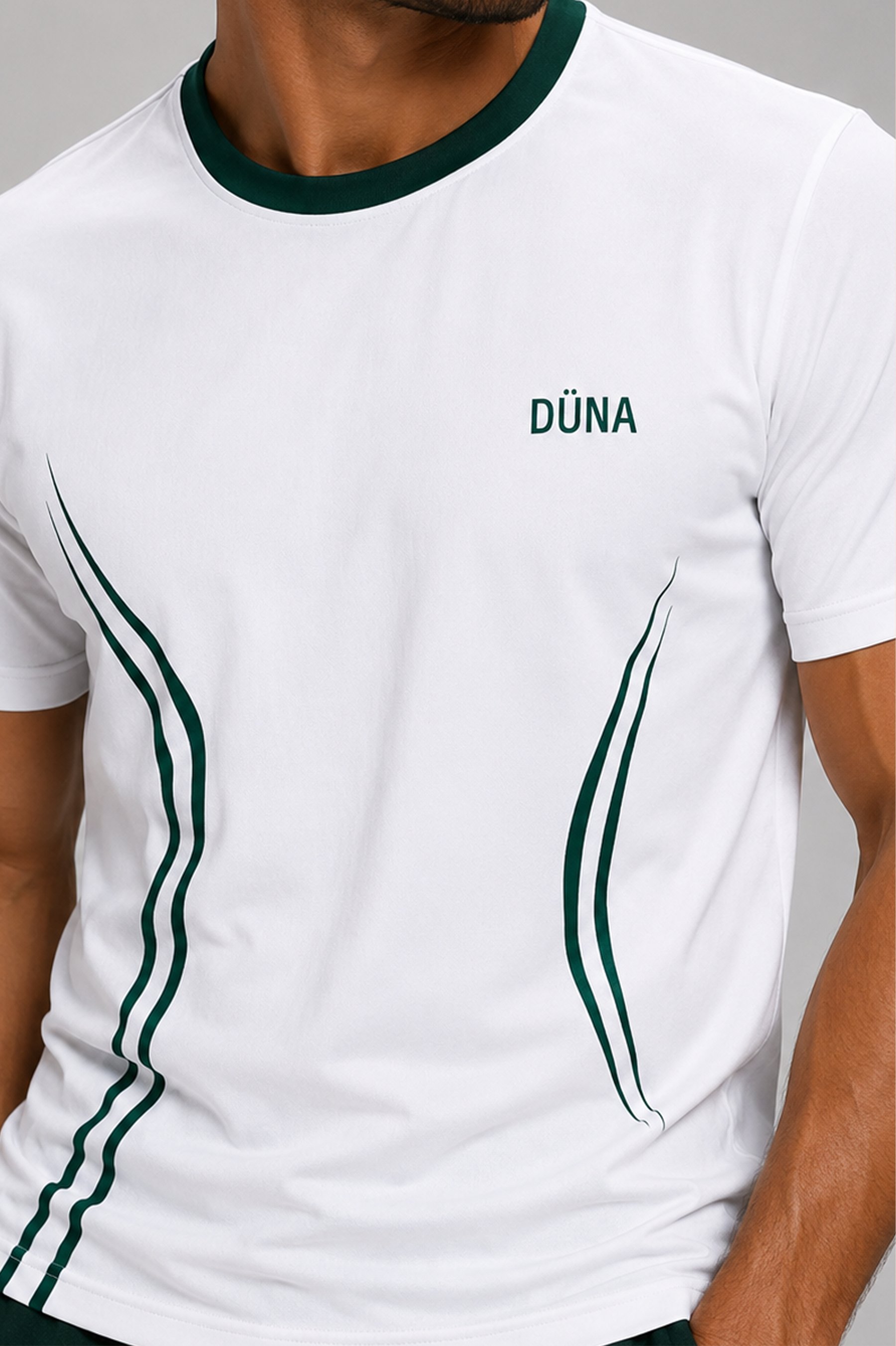 T-shirt DÜNA blanc, détail wordmark et vagues vert profond